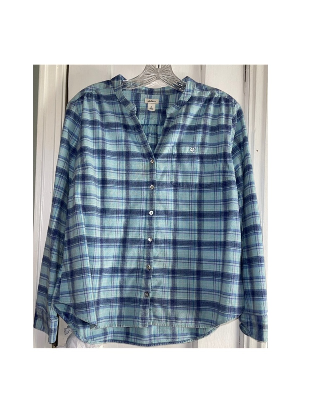 L.L.Bean Plaid Button-Up Shirt in Aqua & Navy